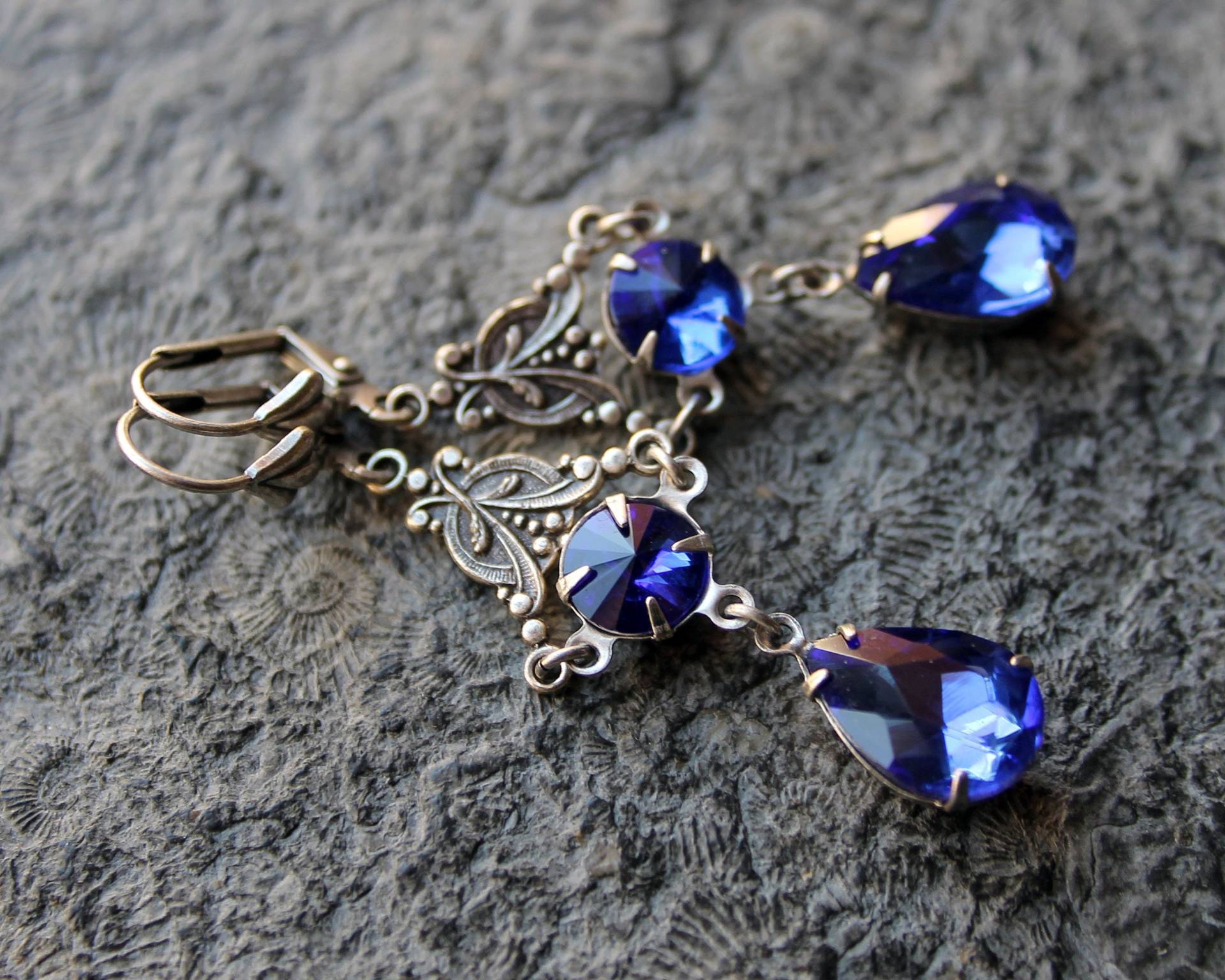 Cabochon-Ohrringe Amalia Blau | Silber Vintage von Drachenfliege