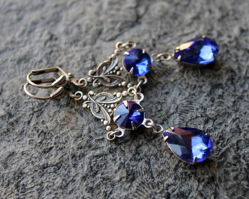 Cabochon-Ohrringe Amalia Blau | Silber Vintage von Drachenfliege