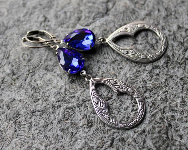 Cabochon-Ohrringe Scheherazade Silber | Blau Vintage von Drachenfliege