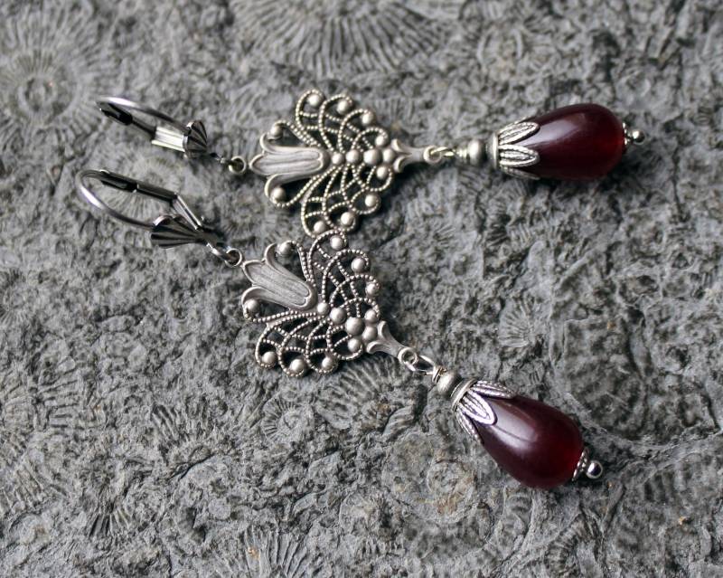 Edelstein-Ohrringe Jade-Falter Vintage Rot | Silber von Drachenfliege