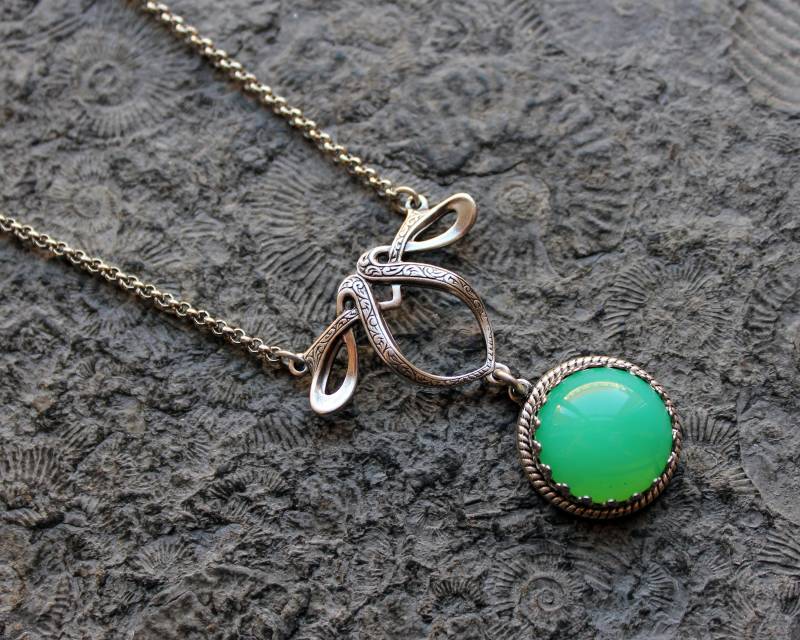 Jugendstil-Collier Art Nouveau Kette Minzopal Silber Vintage von Drachenfliege