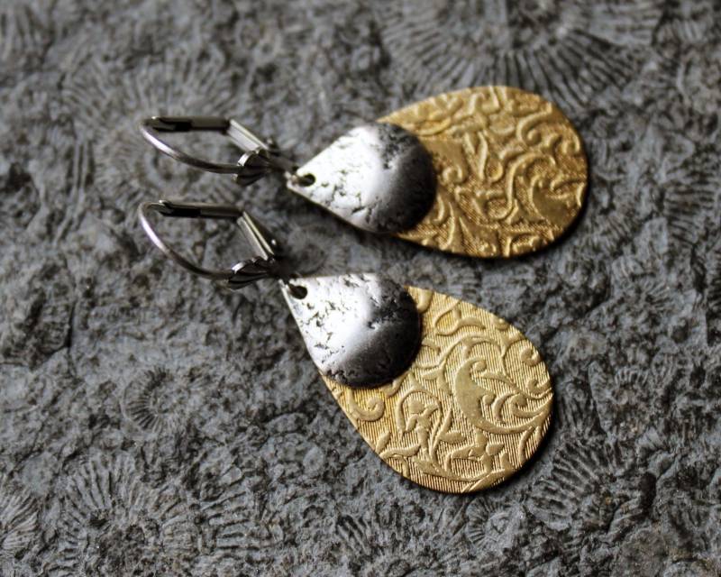 Two Tone-Ohrringe Golden Double Drops Messing | Silber von Drachenfliege