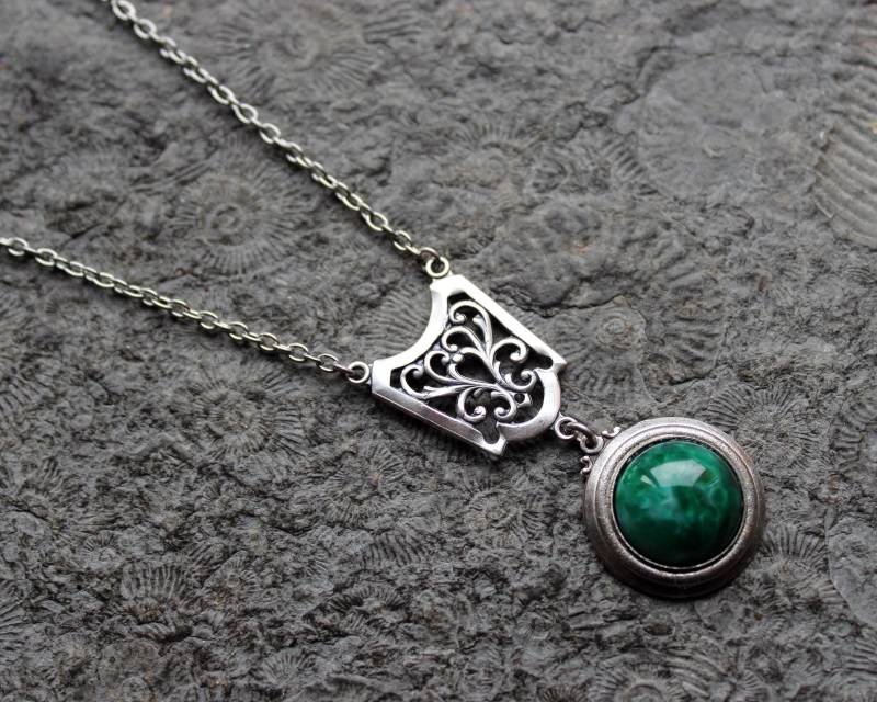 Unikat Cabochon-Collier Green Marble Kette Grün | Silber Vintage Unikat Cabochon-Collier Green Marble Kette Grün | Silber Vintage von Drachenfliege
