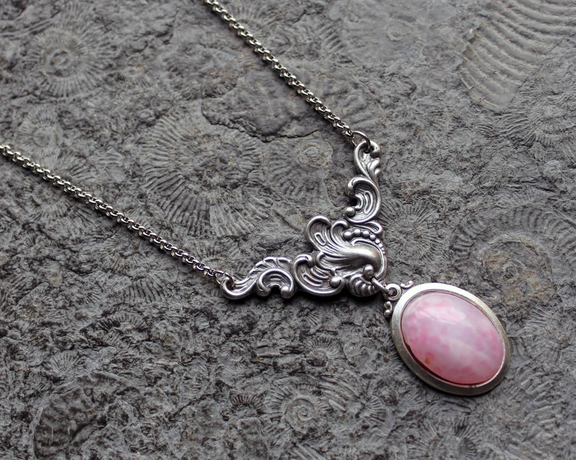 Unikat Cabochon-Kette Pink Marble Collier Rosa | Silber Vintage Unikat Cabochon-Kette Pink Marble Collier Rosa | Silber Vintage von Drachenfliege