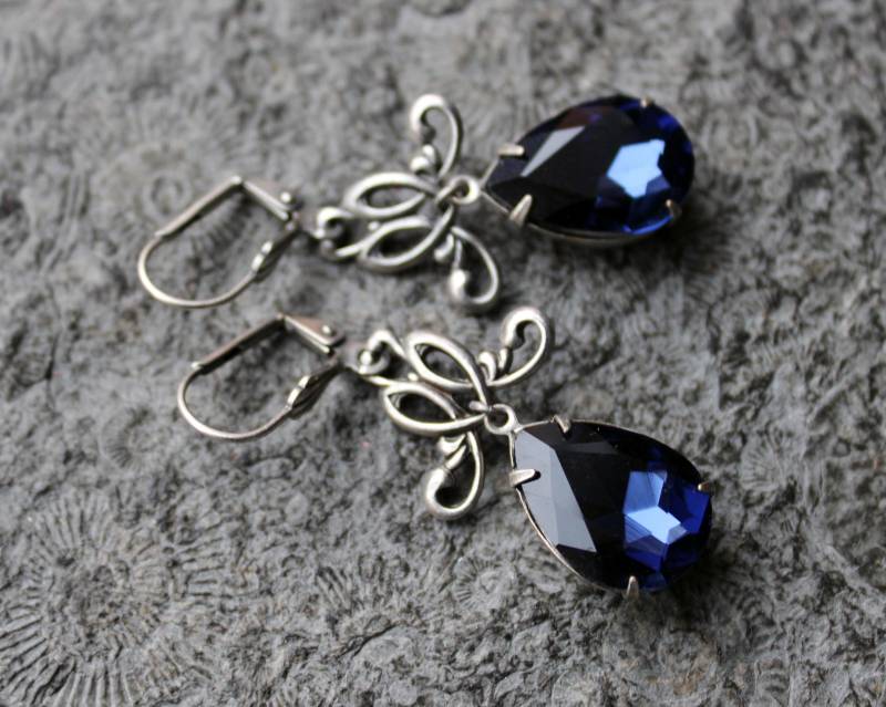 Unikat Cabochon-Ohrhänger Helene Montana Blue | Silber Jugendstil von Drachenfliege