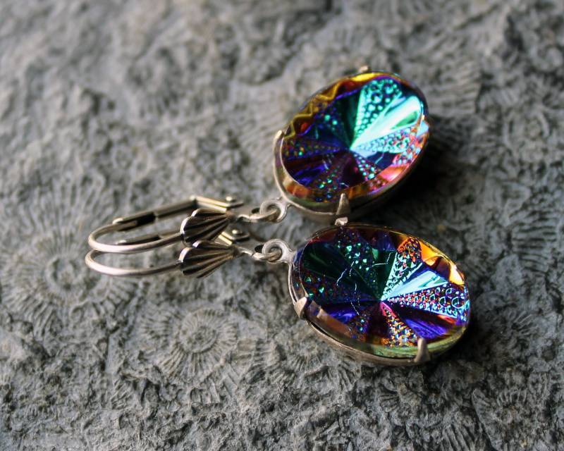 Unikat Cabochon-Ohrringe Tourmaline Ab | Silber Vintage von Drachenfliege