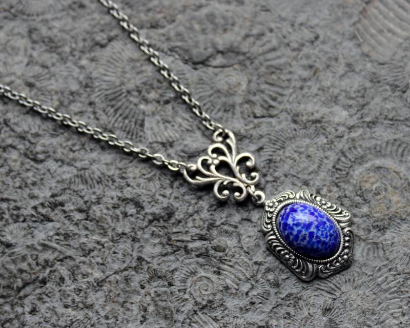 Unikat Collier Blue Marble Kette Blau | Silber Vintage Unikat Collier Blue Marble Kette Blau | Silber Vintage von Drachenfliege