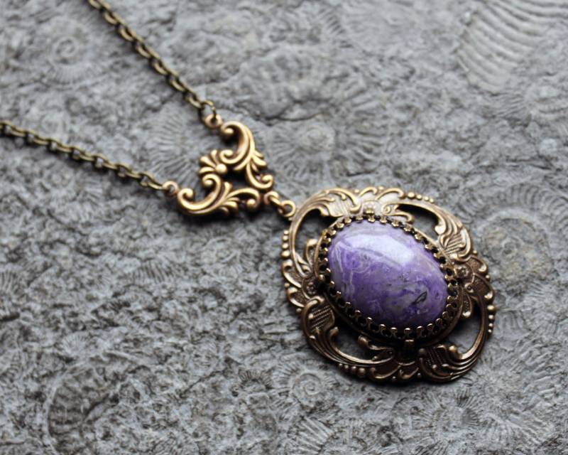 Unikat Edelstein-Kette Ripple Jasper Lila | Bronze Collier Jaspis Vintage Unikat Edelstein-Kette Ripple Jasper Lila | Bronze Collier Jaspis Vintage von Drachenfliege