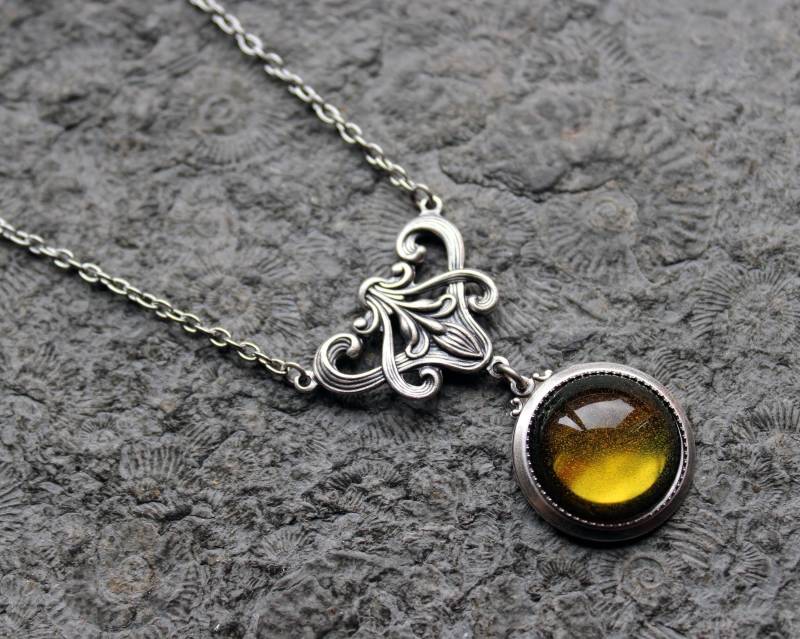Unikat Jugendstil-Collier Art Nouveau Kette Gelb-Grün | Silber Vintage Unikat Jugendstil-Collier Art Nouveau Kette Gelb-Grün | Silber Vintage von Drachenfliege