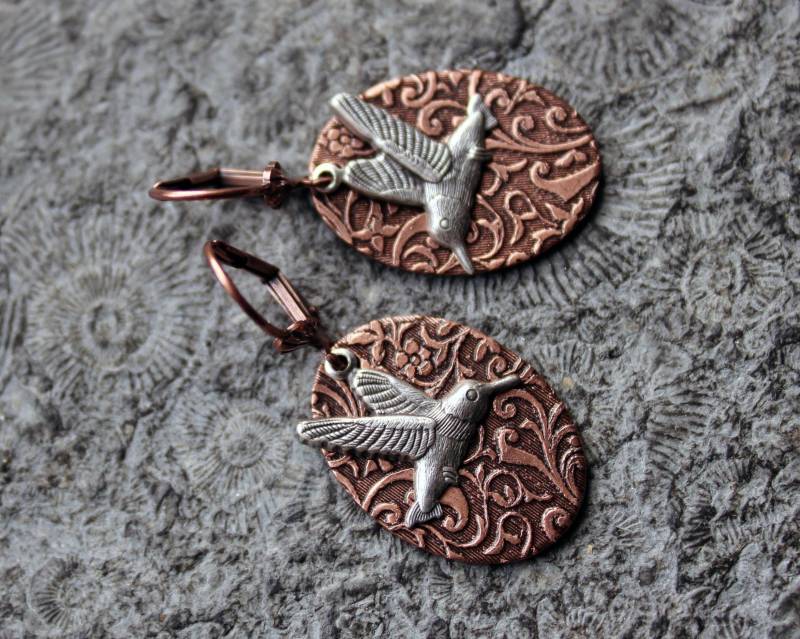 Unikat Two Tone-Ohrringe Copper Colibri Kupfer | Silber Unikat Two Tone-Ohrringe Copper Colibri Kupfer | Silber von Drachenfliege
