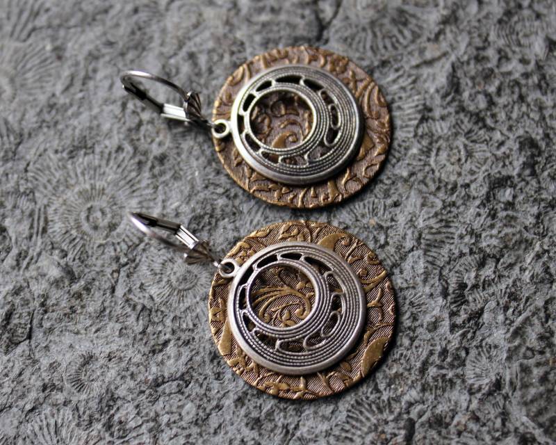 Unikat Two Tone-Ohrringe Double Circles Messing | Silber von Drachenfliege