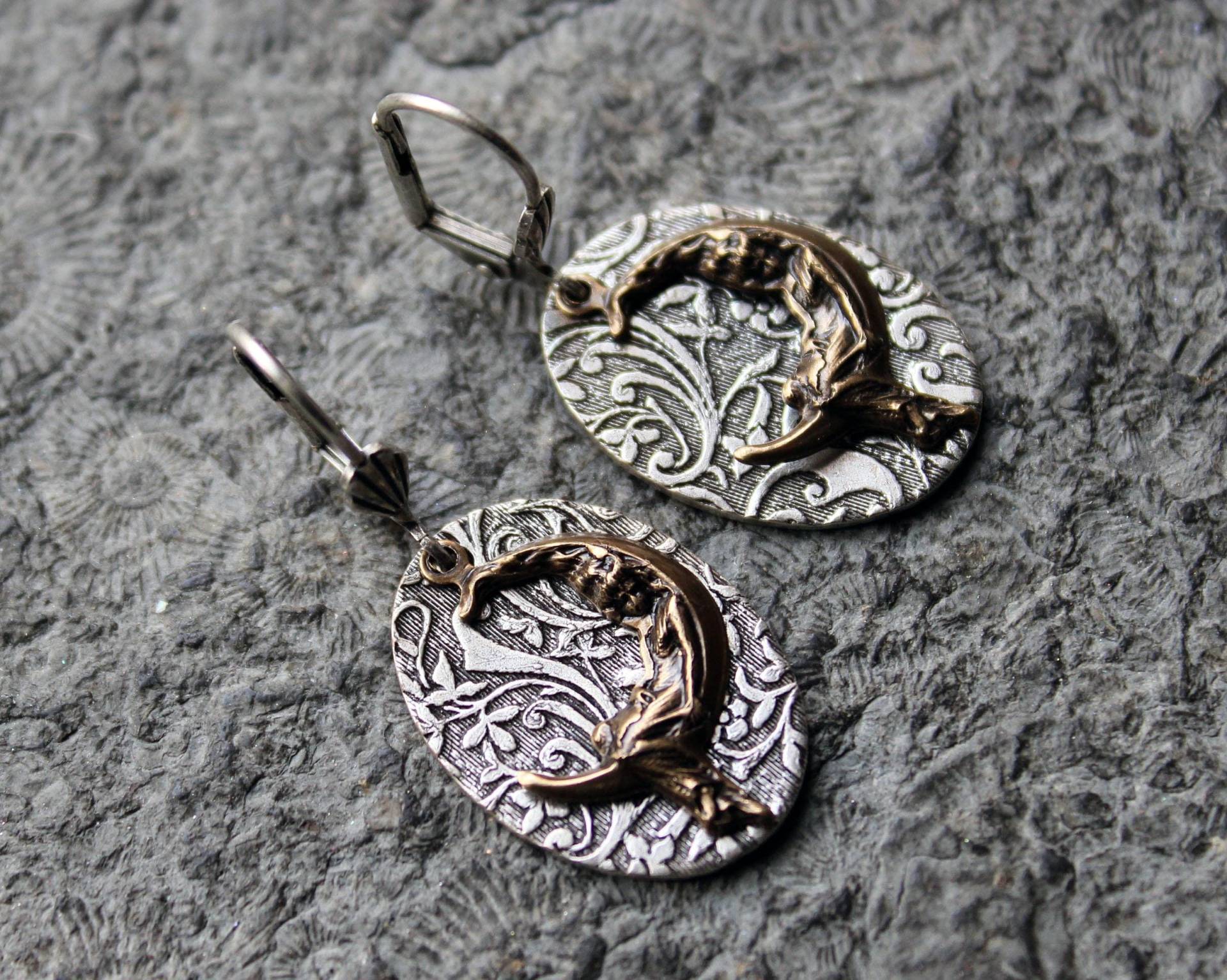 Unikat Two Tone-Ohrringe Moon Maiden Messing | Silber von Drachenfliege