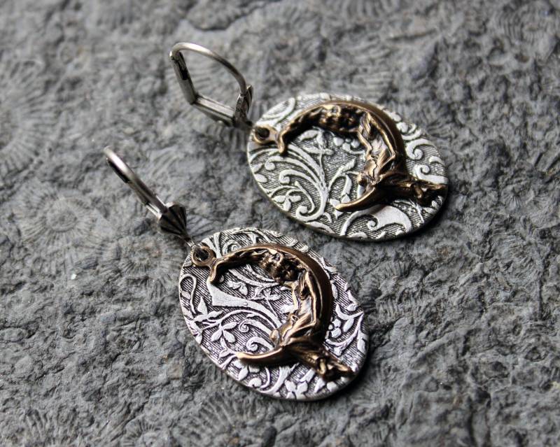 Unikat Two Tone-Ohrringe Moon Maiden Messing | Silber von Drachenfliege