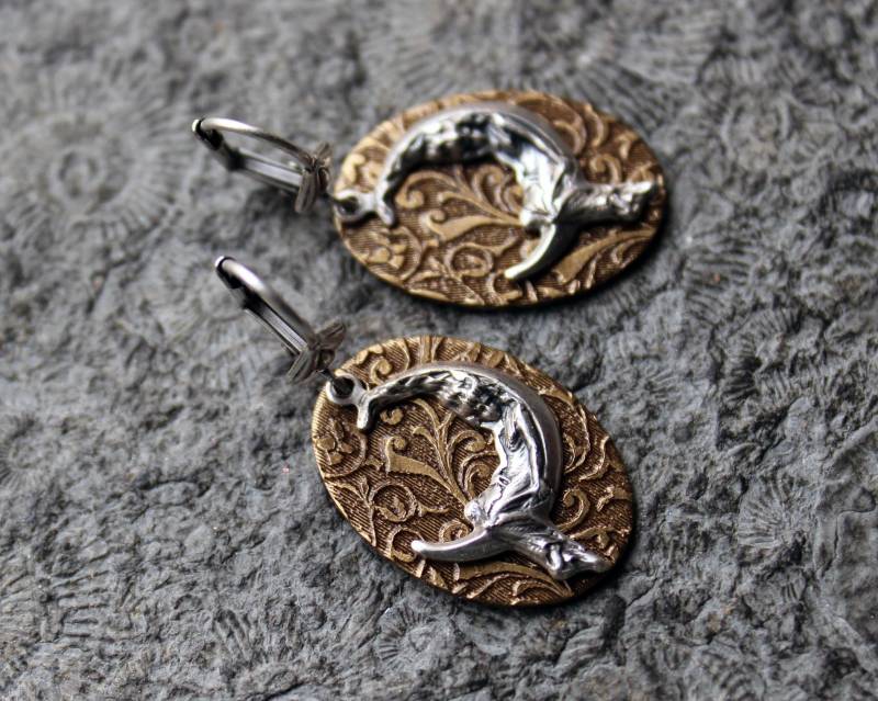 Unikat Two Tone-Ohrringe Moon Maiden Messing | Silber von Drachenfliege