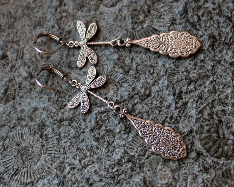 statement-Ohrhänger Celebrían Silber Vintage Libelle von Drachenfliege