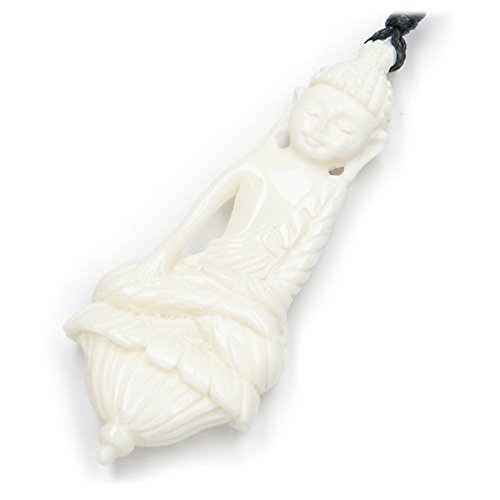 Buddha Kette Schmuck Anhänger geschnitzt aus Knochen mit Band geliefert Fairtrade Handarbeit Damen von Drachensilber