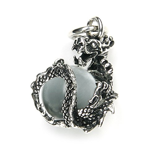 Drachensilber Drache Schmuck Anhänger mit drehbarer Kugel (Bergkristall Kugel) Farbe durchsichtig Silberanhänger Drachenschmuck von Drachensilber