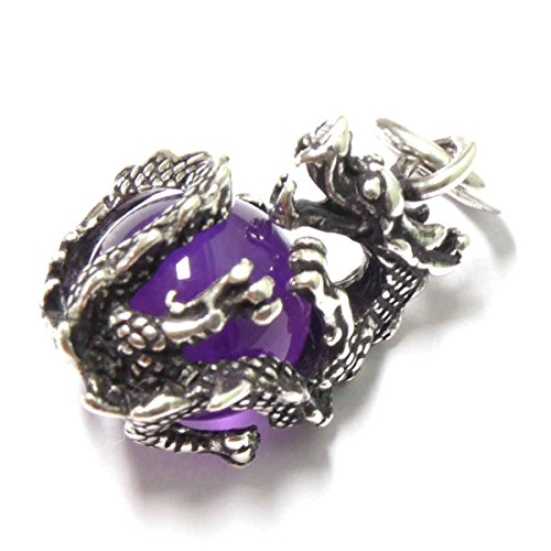 Drachensilber Drache Schmuck Silber Anhänger Glücksdrache mit drehbarer Amethyst Kugel gefertigt aus edlem 925er Sterlingsilber Damen Herren Kinder von Drachensilber