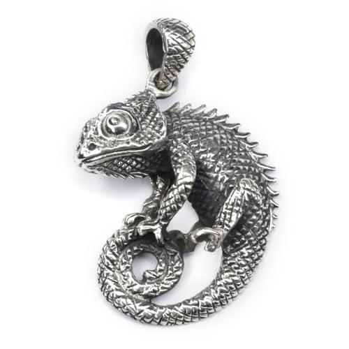 Drachensilber Chamäleon Silber Anhänger Camelion Kette Tier Kettenanhänger Handarbeit Schmuck 925 Sterlingsilber von Drachensilber