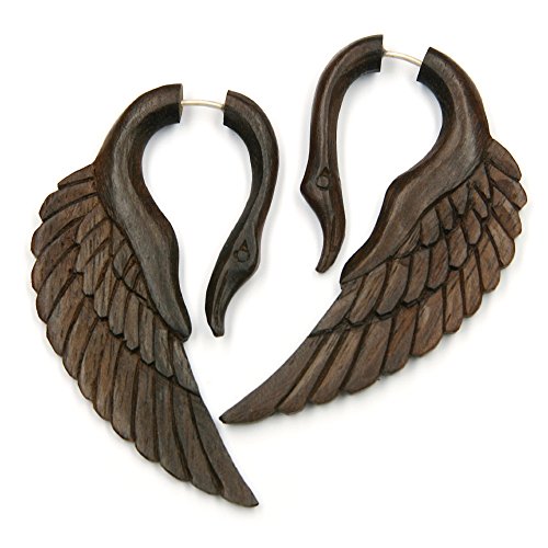 Drachensilber Fake Piercing Ohrschmuck Schwan Schmuck Ohrring dunkles Holz Verschluss Silber Paarpreis Frauen Kunst Handwerk von Drachensilber