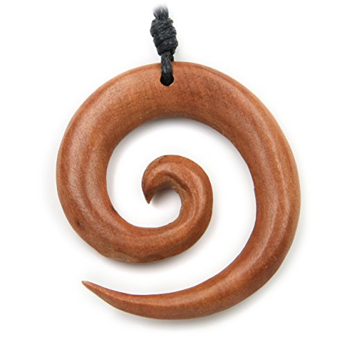 Drachensilber Kette Handarbeit Spirale Anhänger rotes Holz Handarbeit Schmuck Kettenanhänger inkl Textilband von Drachensilber