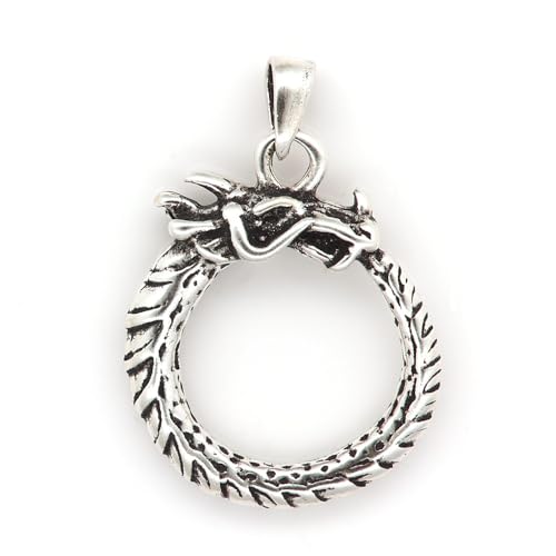 Drachensilber Ouroboros Kettenanhänger Midgardschlange 925 Silber Schmuck Anhänger Kette Schlange von Drachensilber