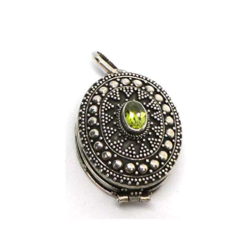 Drachensilber Peridot Medaillon Silber Schmuck Edelstein grün edler Steinschmuck kunstvoll verziert Hand geschmiedet von Drachensilber