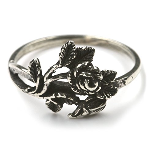 Drachensilber Rose Ring 925 Sterlingsilber Silberring mit feiner Rose zierlich Damenring Gr 52 von Drachensilber