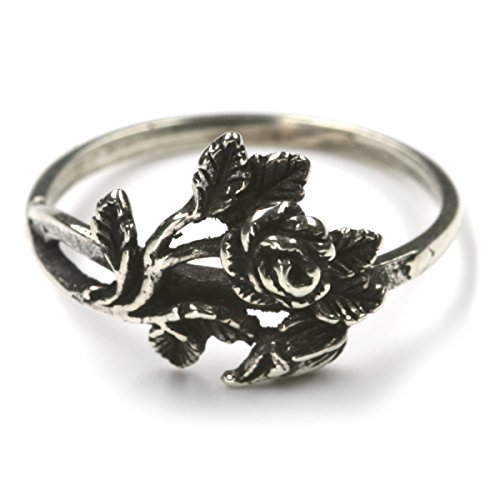 Drachensilber Rose Ring 925 Sterlingsilber Silberring mit feiner Rose zierlich Damenring Gr 58 von Drachensilber