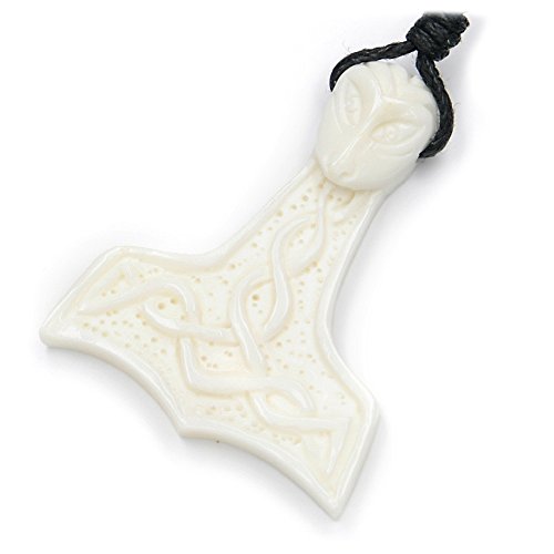 Drachensilber Thors Hammer Schmuck Kette Wikinger Anhänger aus Knochen geschnitzt Fairtrade Schmuck 100% Handarbeit von Drachensilber