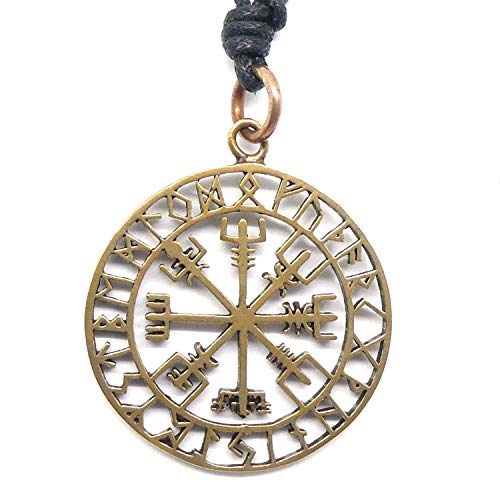 Drachensilber Wikinger Kompass Schmuck Anhänger Vegvisir Bronze Männer Frauen Halskette Biker von Drachensilber