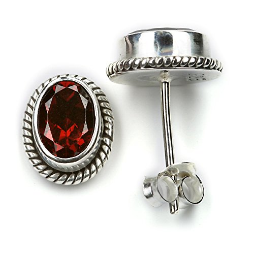 Drachensilber Granat Ohrstecker Schmuck 925 Silber Roter Stein Ohrstecker Steinschmuck Rot Ohrring Paar Ohrschmuck echter Edelstein Ohrringe Frauen von Drachensilber