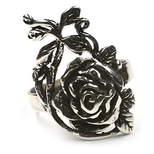 Drachensilber Rose Ring 925 Silber Gothic Silberring Damenring Mädchenring Motiv Rosen Größe 50 von Drachensilber
