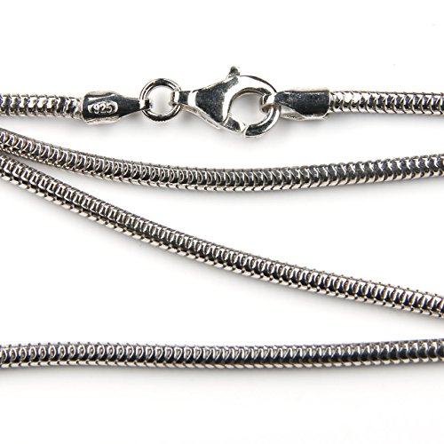 Drachensilber Schlangenkette 1,9mm Stärke; Silberkette 40cm lang, rundes Profil, 925 Silber massiv, rhodiniert (Anlaufschutz), Karabinerverschluss von Drachensilber