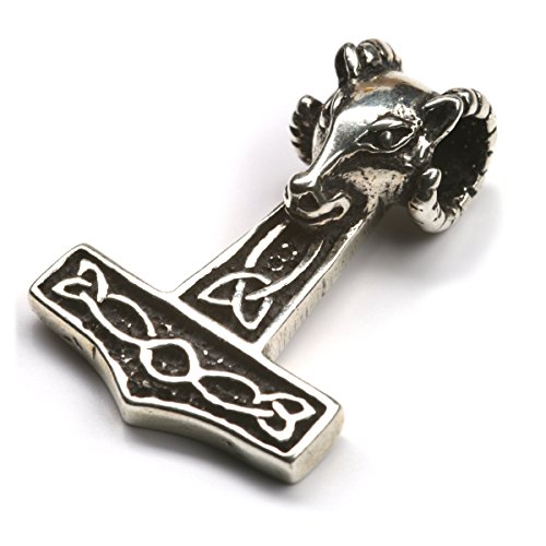 Drachensilber Thors Hammer Anhänger Widderkopf 925 Silber Schmuck Mjölnir Wikinger Odin Silberschmuck Silberanhänger Gothic von Drachensilber