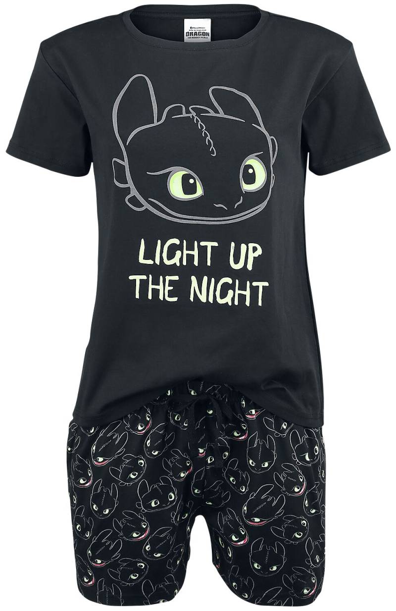 Drachenzähmen leicht gemacht Schlafanzug - Ohnezahn - Light Up - S bis 5XL - für Damen - Größe 5XL - schwarz  - EMP exklusives Merchandise! von Drachenzähmen leicht gemacht