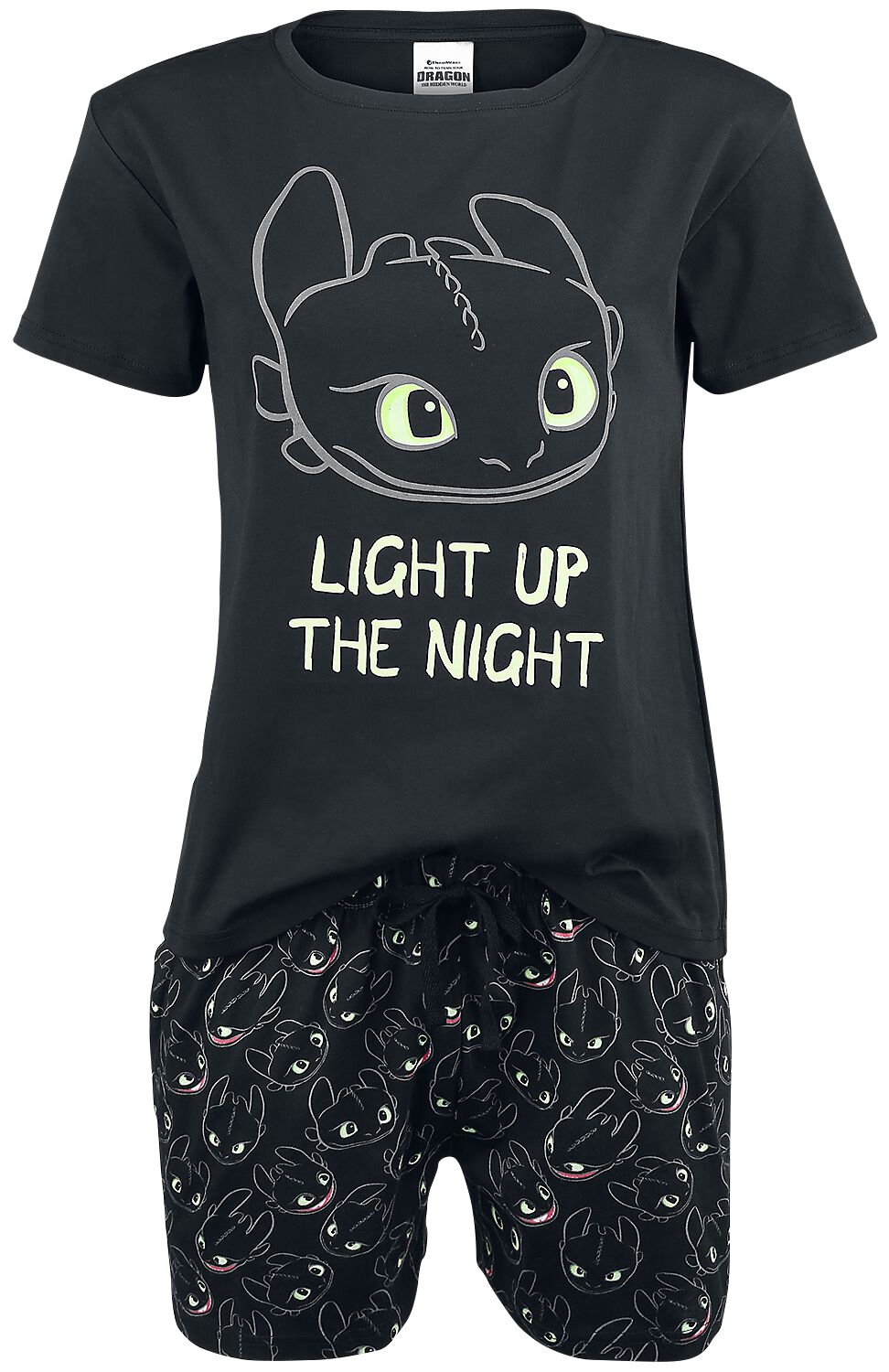 Drachenzähmen leicht gemacht Schlafanzug - Ohnezahn - Light Up - S bis 5XL - für Damen - Größe L - schwarz  - EMP exklusives Merchandise! von Drachenzähmen leicht gemacht