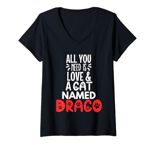 Damen Katzenname Draco Design - All You Need is Love! T-Shirt mit V-Ausschnitt Damen Katzenname Draco Design - All You Need is Love! T-Shirt mit V-Ausschnitt von Draco Cat Name Gifts