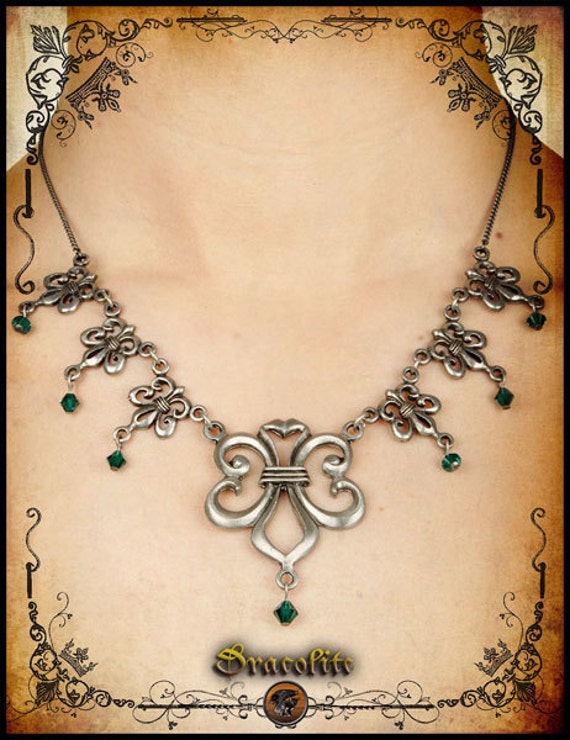 Anhänger Collier Mit Swarovski - Fleur De Lys Mittelalter Schmuck von Dracolite
