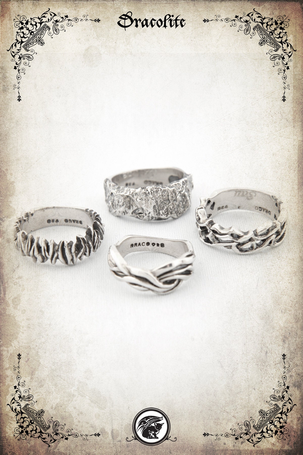 Elementarring Erde/Wasser Feuer Luft Mittelalterlicher Ehering - Sterlingsilber 925 von Dracolite