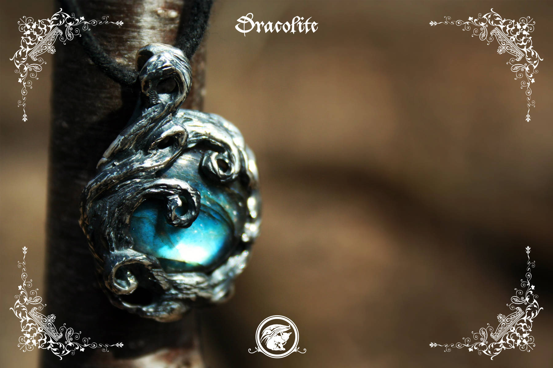 Gewundener Baum-Anhänger Aus Sterlingsilber Mit Labradorit - Handgemachte Mittelalterliche Halskette Naturstein von Dracolite