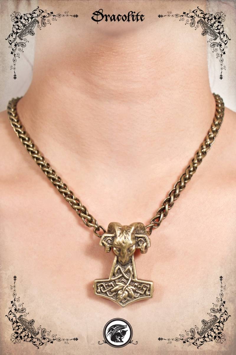 Lonare Thorshammer-Mjölnir Wikinger Kette Widderkopf von Dracolite