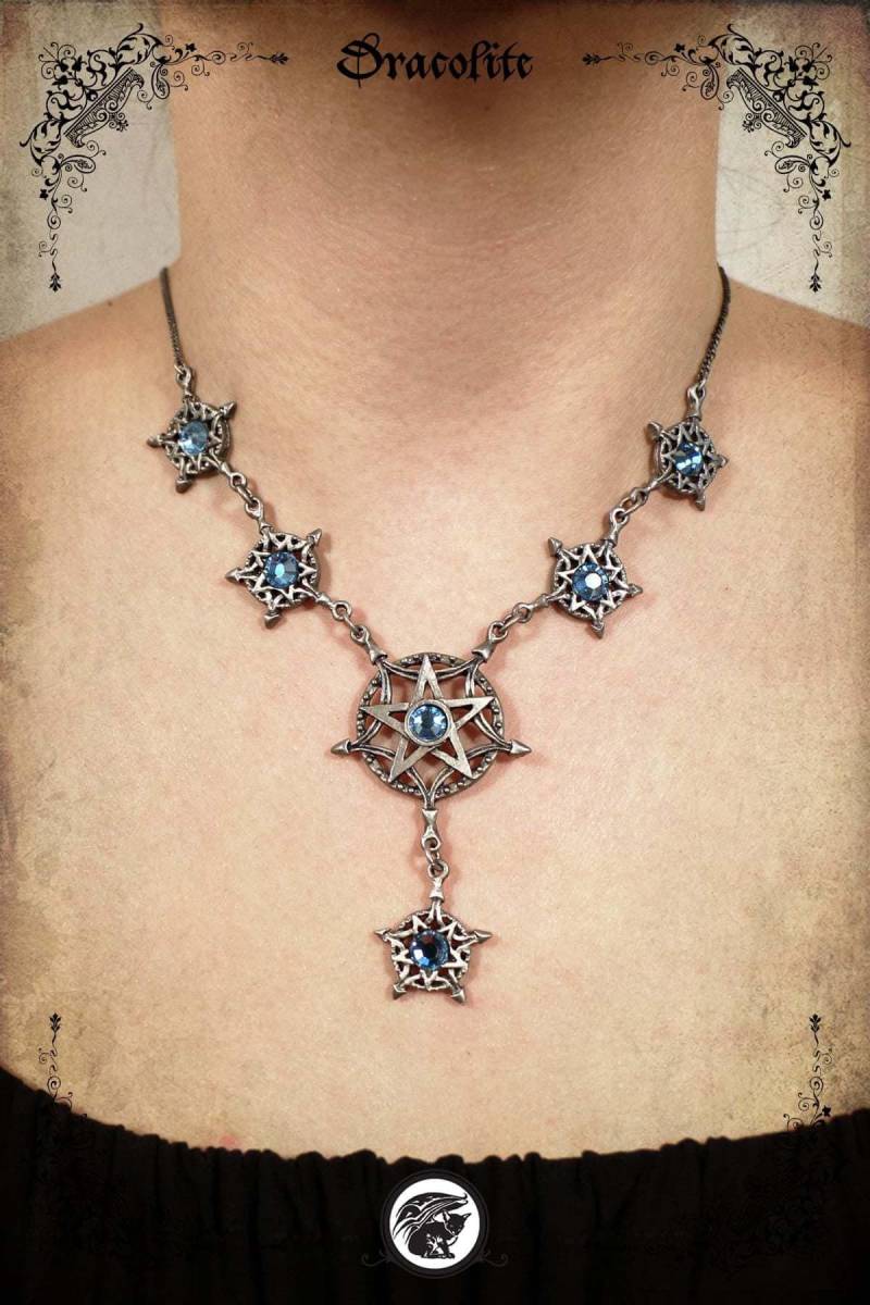 Mittelalterliche Zauberin Pentagramm Halskette Schmuck - Handgemachte Mittelalterliche Mit Swarovski von Dracolite