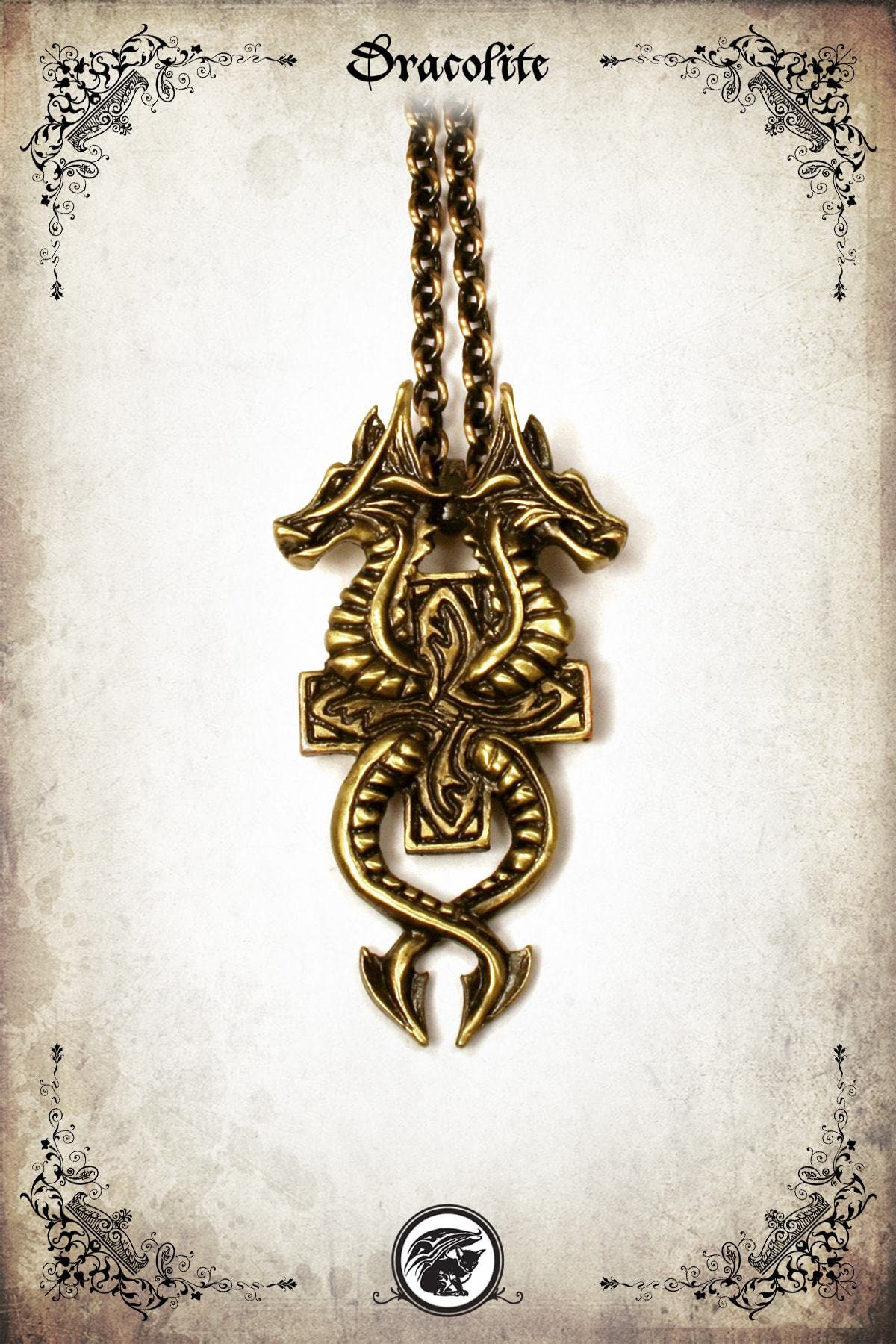 Mittelalterlicher Doppel-Drachen-Schmuck - Handgemachter Anhänger von Dracolite