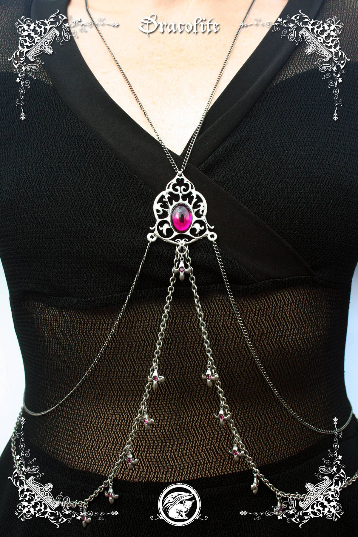 Zarte Körper Kette Halskette Schmuck - Handgemachte Mittelalterliche Mit Swarovski von Dracolite