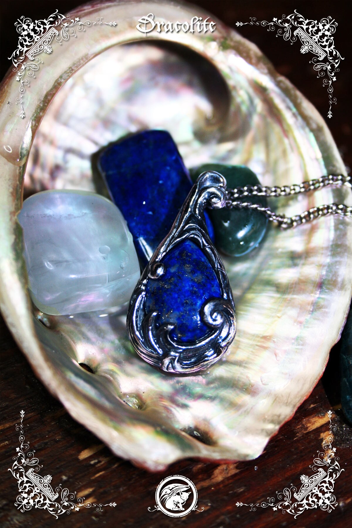 sterling Silber Wasser Element Anhänger - Handgemachte Mittelalterliche Lapislazuli Halskette Aus von Dracolite