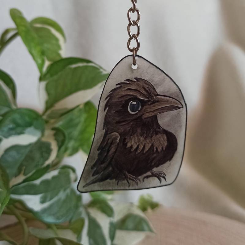 Krähe Rabe Schlüsselanhänger, Handgezeichnet von Dracostube