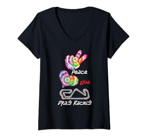 Damen Drag Racing Rennwagen für Mädchen im Retro-Look Peace Love Drag T-Shirt mit V-Ausschnitt Damen Drag Racing Rennwagen für Mädchen im Retro-Look Peace Love Drag T-Shirt mit V-Ausschnitt von Drag Racing Race Car Girl Peace Love Drag