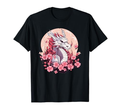Süßer Drache mit Kirschblüten I Girl Dragon T-Shirt von Dragon Art I Cartoon Dragon I Kids Dragon
