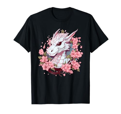 Süßer Drache mit Kirschblüten I Girl Dragon T-Shirt von Dragon Art I Cartoon Dragon I Kids Dragon